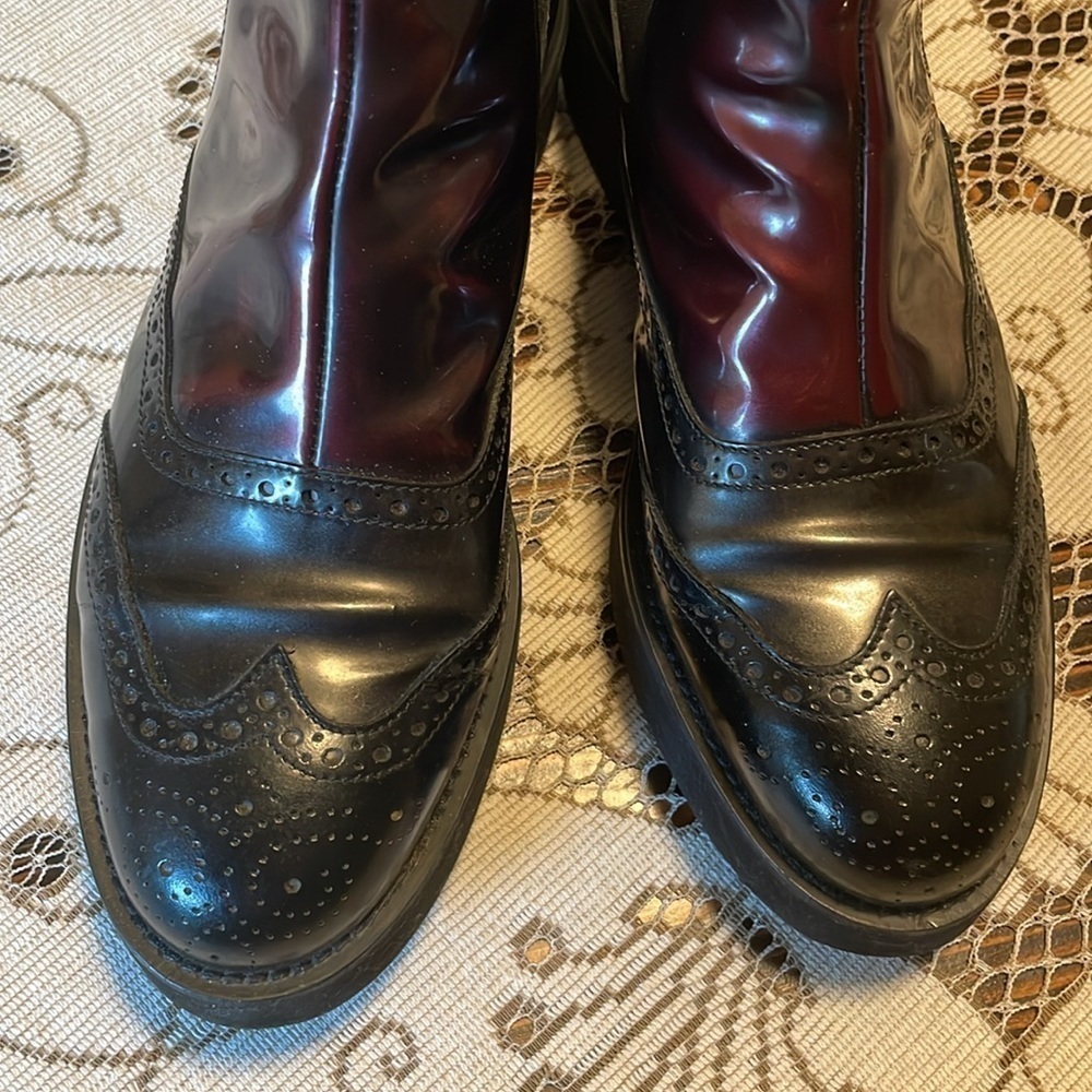 Baldinini Ombré Black Burgundy Oxford Leather Low Platform Ankle Boot - Picture 2 of 12